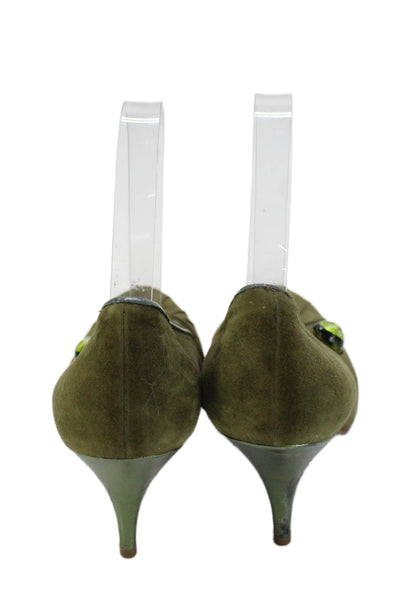 VERSUS by Versace Suede Pleated Detail Slip On Heels Green Size EUR 37