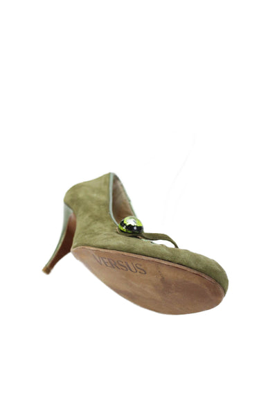VERSUS by Versace Suede Pleated Detail Slip On Heels Green Size EUR 37