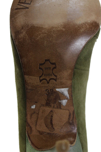VERSUS by Versace Suede Pleated Detail Slip On Heels Green Size EUR 37
