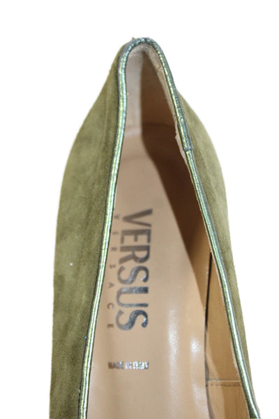 VERSUS by Versace Suede Pleated Detail Slip On Heels Green Size EUR 37
