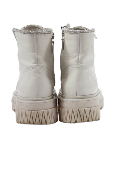 Schutz Womens Crystal Embellished Combat Boots Shoes Beige Size 6B