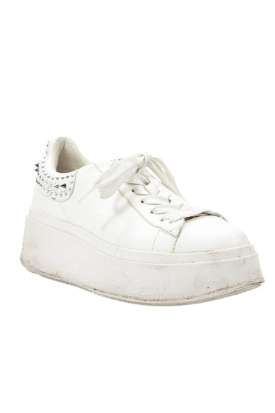 Ash Womens Studded Low Top Platform Sneakers Shoes White Size 6