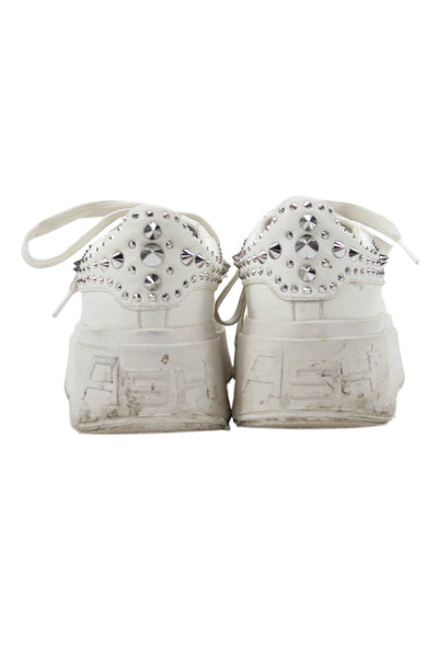 Ash Womens Studded Low Top Platform Sneakers Shoes White Size 6