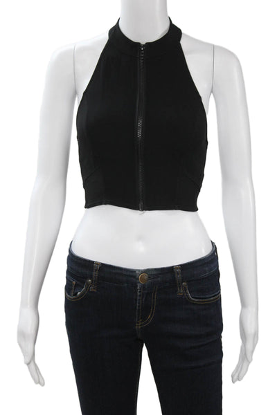 A.L.C. Women Cropped Tank Black Viscose Mock Neck Zip Size 2