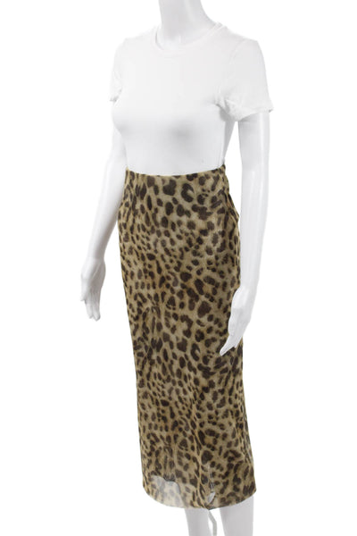 Zara Women Straight Pencil Skirt Beige Animal Print Polyester Size S