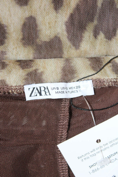 Zara Women Straight Pencil Skirt Beige Animal Print Polyester Size S