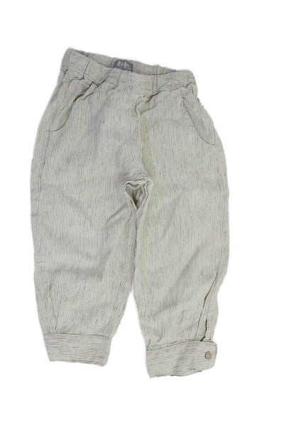 Il Gufo Boys Linen Elastic Waist Striped Casual Pants Green Size 5T