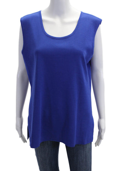 Misook Women Blue Basic Tank Round Neck Acrylic Polyester Size L