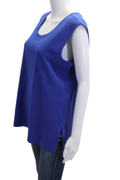 Misook Women Blue Basic Tank Round Neck Acrylic Polyester Size L