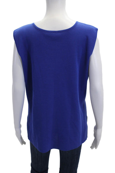 Misook Women Blue Basic Tank Round Neck Acrylic Polyester Size L