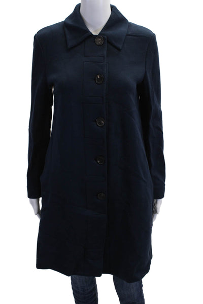 Piazza Sempione Women Overcoat Dark Blue Collared Button Long Sleeve Size 40