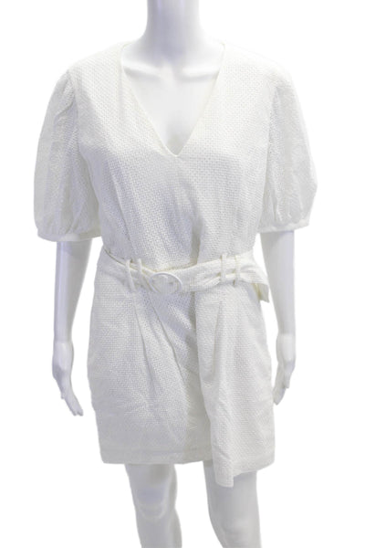 Club Monaco Women Mini Shift Dress White V Neck Cotton Knee Length Size 12