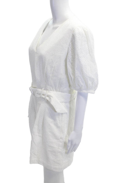 Club Monaco Women Mini Shift Dress White V Neck Cotton Knee Length Size 12