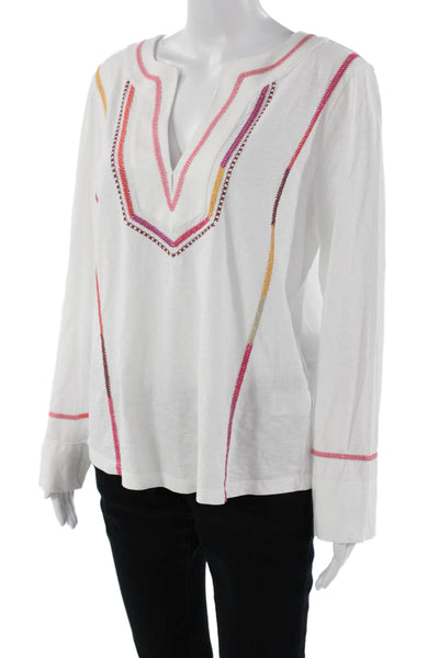 Nic + Zoe Womens Tunic Blouse V-Neck Long Sleeve White 100% Cotton Size L