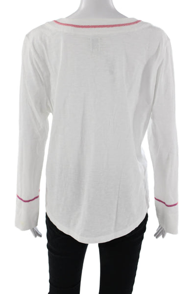 Nic + Zoe Womens Tunic Blouse V-Neck Long Sleeve White 100% Cotton Size L