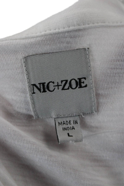 Nic + Zoe Womens Tunic Blouse V-Neck Long Sleeve White 100% Cotton Size L