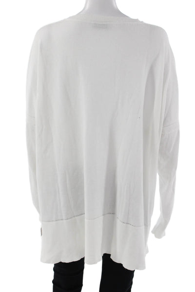 Michael Gabriel Unisex White Cotton Crew Neck Pullover Long Sleeve Size One