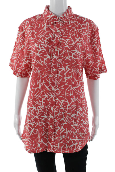 ONIA Womens Tunic Button Up Red Geometric Short Sleeve Linen Cotton Size M