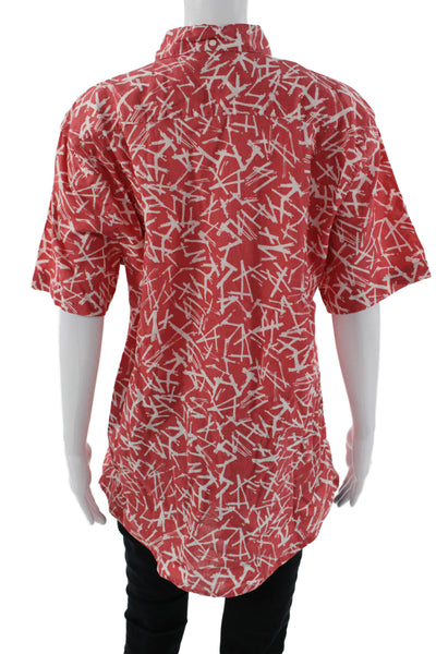 ONIA Womens Tunic Button Up Red Geometric Short Sleeve Linen Cotton Size M