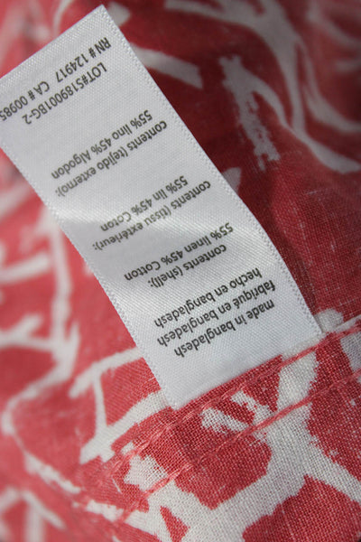 ONIA Womens Tunic Button Up Red Geometric Short Sleeve Linen Cotton Size M