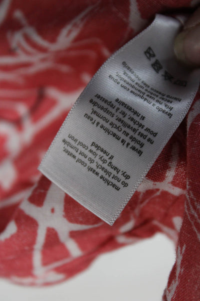 ONIA Womens Tunic Button Up Red Geometric Short Sleeve Linen Cotton Size M
