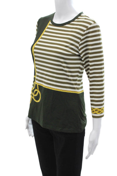 J. Mclaughlin Women Jersey Striped Army Crew Neck 3/4 Sleeve Tee Green Size S