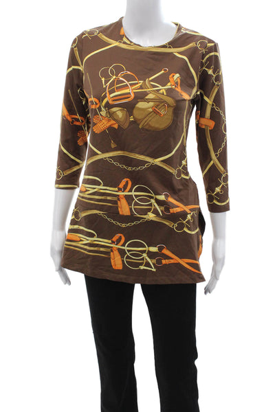 J. Mclaughlin Womens Jersey Tunic Brown 3/4 Sleeve Cowboy Graphic Size S