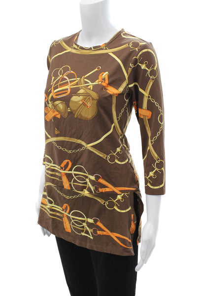 J. Mclaughlin Womens Jersey Tunic Brown 3/4 Sleeve Cowboy Graphic Size S