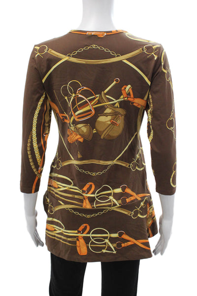 J. Mclaughlin Womens Jersey Tunic Brown 3/4 Sleeve Cowboy Graphic Size S