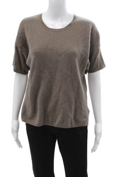 Vince Women Cashmere Crew Neck Short Sleeve Basic T-Shirt Brown Size XS