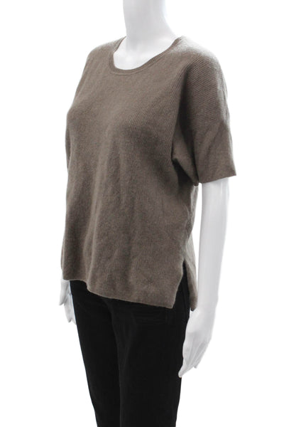 Vince Women Cashmere Crew Neck Short Sleeve Basic T-Shirt Brown Size XS