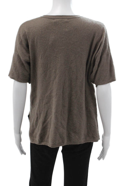 Vince Women Cashmere Crew Neck Short Sleeve Basic T-Shirt Brown Size XS