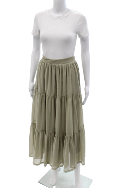 Zara Womens Maxi Peasant Skirt Green Size M