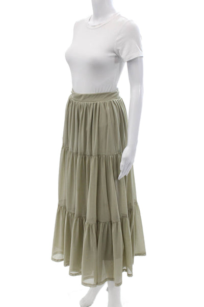 Zara Womens Maxi Peasant Skirt Green Size M