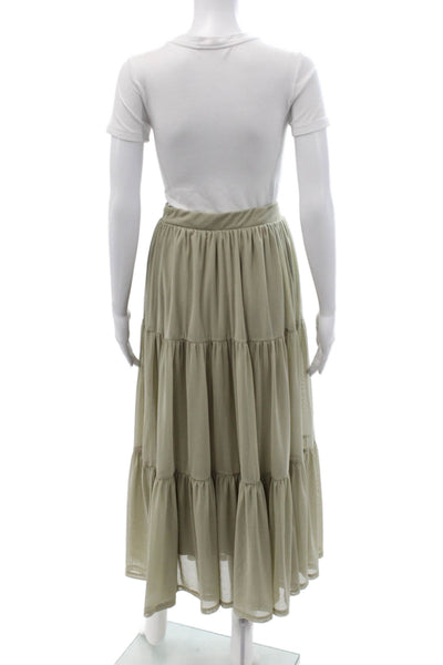 Zara Womens Maxi Peasant Skirt Green Size M