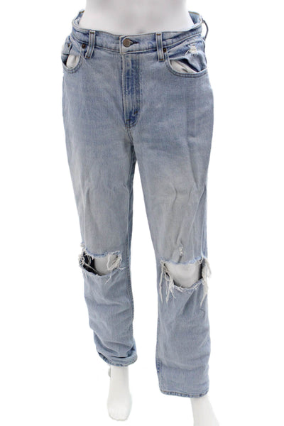 Abercrombie & Fitch Unisex Straight Light Blue High Rise Jeans Button Size 28