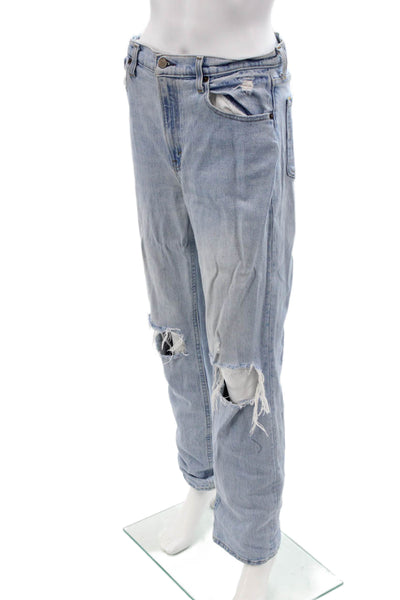 Abercrombie & Fitch Unisex Straight Light Blue High Rise Jeans Button Size 28