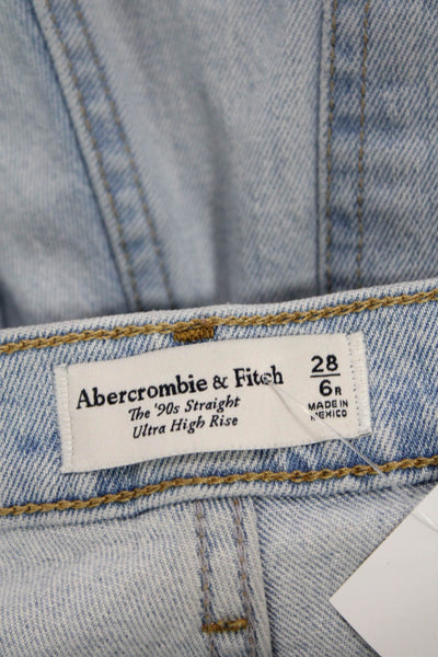 Abercrombie & Fitch Unisex Straight Light Blue High Rise Jeans Button Size 28