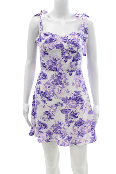 Kourt Womens Fit & Flare Sundress Purple Floral Square Neck Tie Size 6
