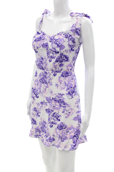 Kourt Womens Fit & Flare Sundress Purple Floral Square Neck Tie Size 6