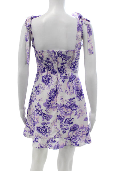Kourt Womens Fit & Flare Sundress Purple Floral Square Neck Tie Size 6