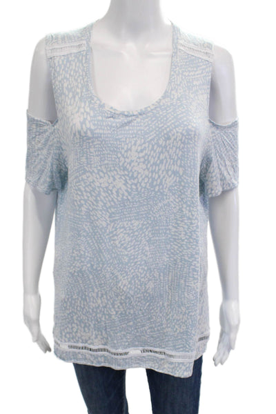 Lysse Womens Tunic Light Blue Animal Print Round Neck Short Sleeve Size L
