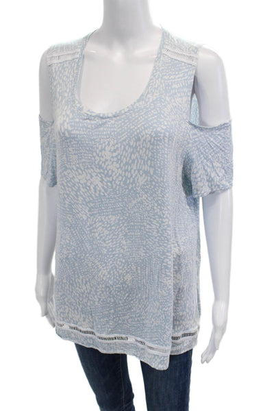 Lysse Womens Tunic Light Blue Animal Print Round Neck Short Sleeve Size L