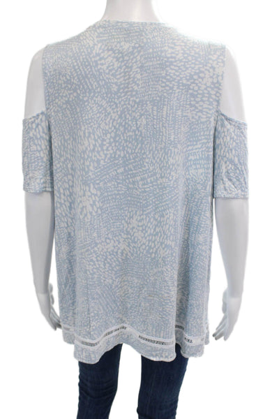 Lysse Womens Tunic Light Blue Animal Print Round Neck Short Sleeve Size L