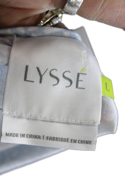 Lysse Womens Tunic Light Blue Animal Print Round Neck Short Sleeve Size L