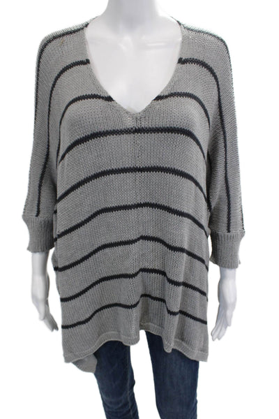 Wooden Ships Unisex Pullover Sweater Gray 3/4 Sleeve Striped Size One Size