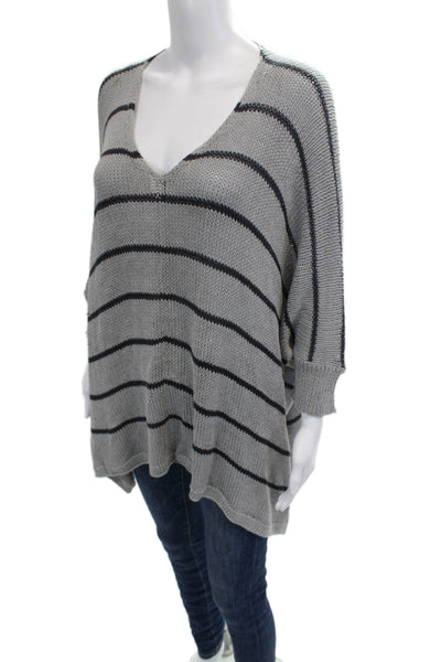 Wooden Ships Unisex Pullover Sweater Gray 3/4 Sleeve Striped Size One Size