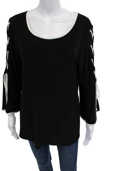 Joseph Ribkoff Womens Tunic Black Lace Up Round Neck 3/4 Sleeve Size 12