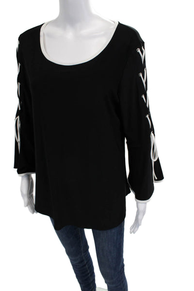 Joseph Ribkoff Womens Tunic Black Lace Up Round Neck 3/4 Sleeve Size 12