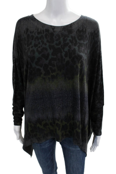 Nally & Millie Womens Black Animal Print Tunic Sweater Long Sleeve Size One Size